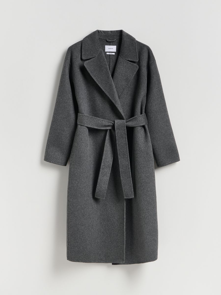 Self-tie belt coat with wool blend - dark grey - RESERVED