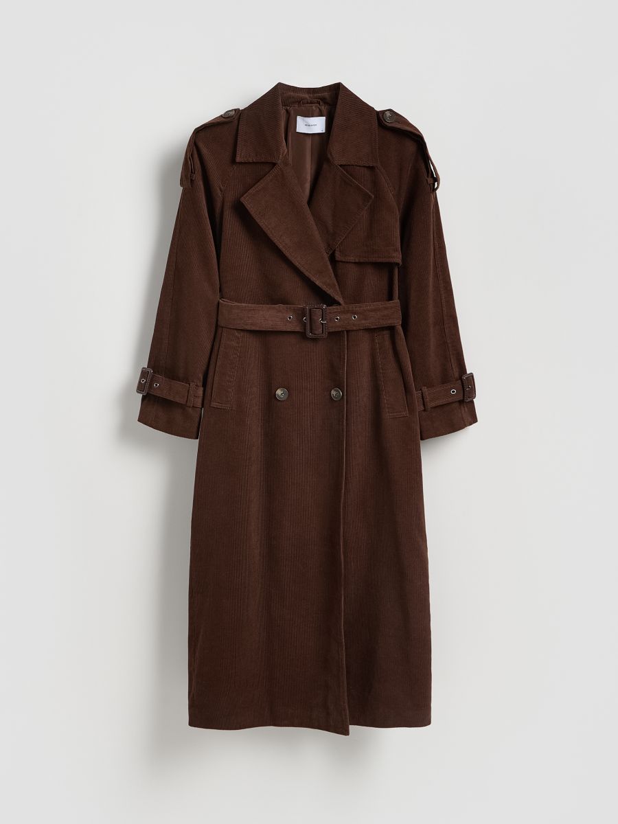 LADIES` COAT & BELT - tmavě hnědá - RESERVED