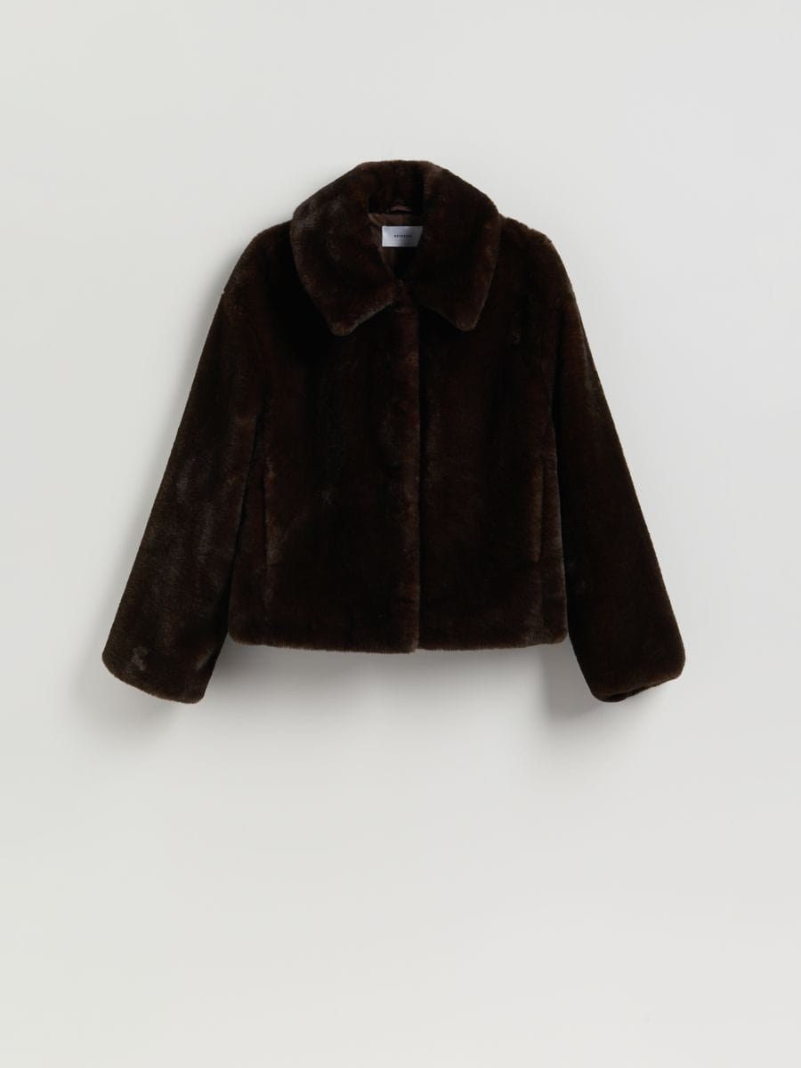Faux fur with a collar - dark brown - RESERVED