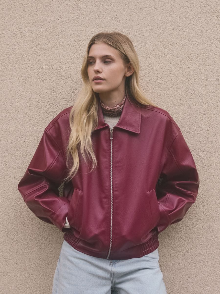 Faux leather jacket - burgundy - RESERVED