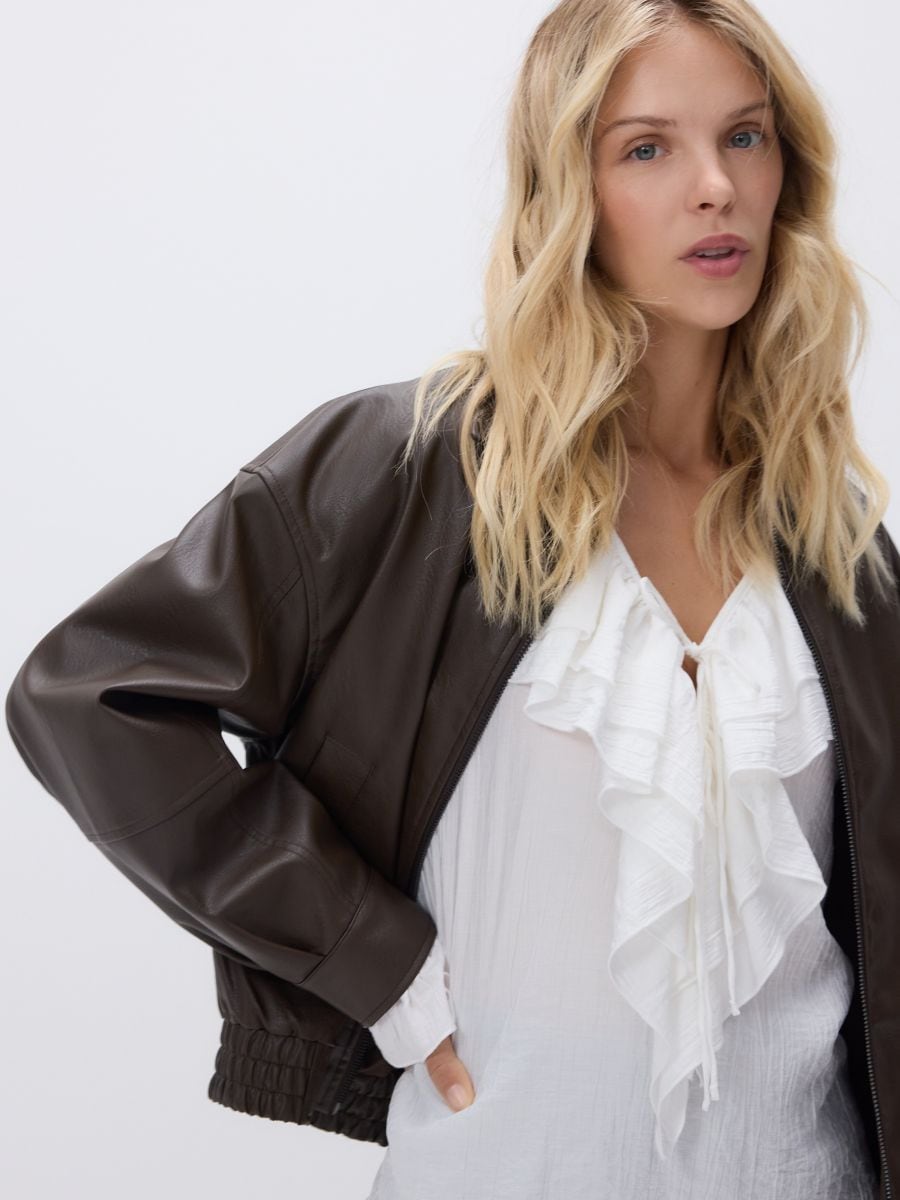Faux leather jacket - dark brown - RESERVED