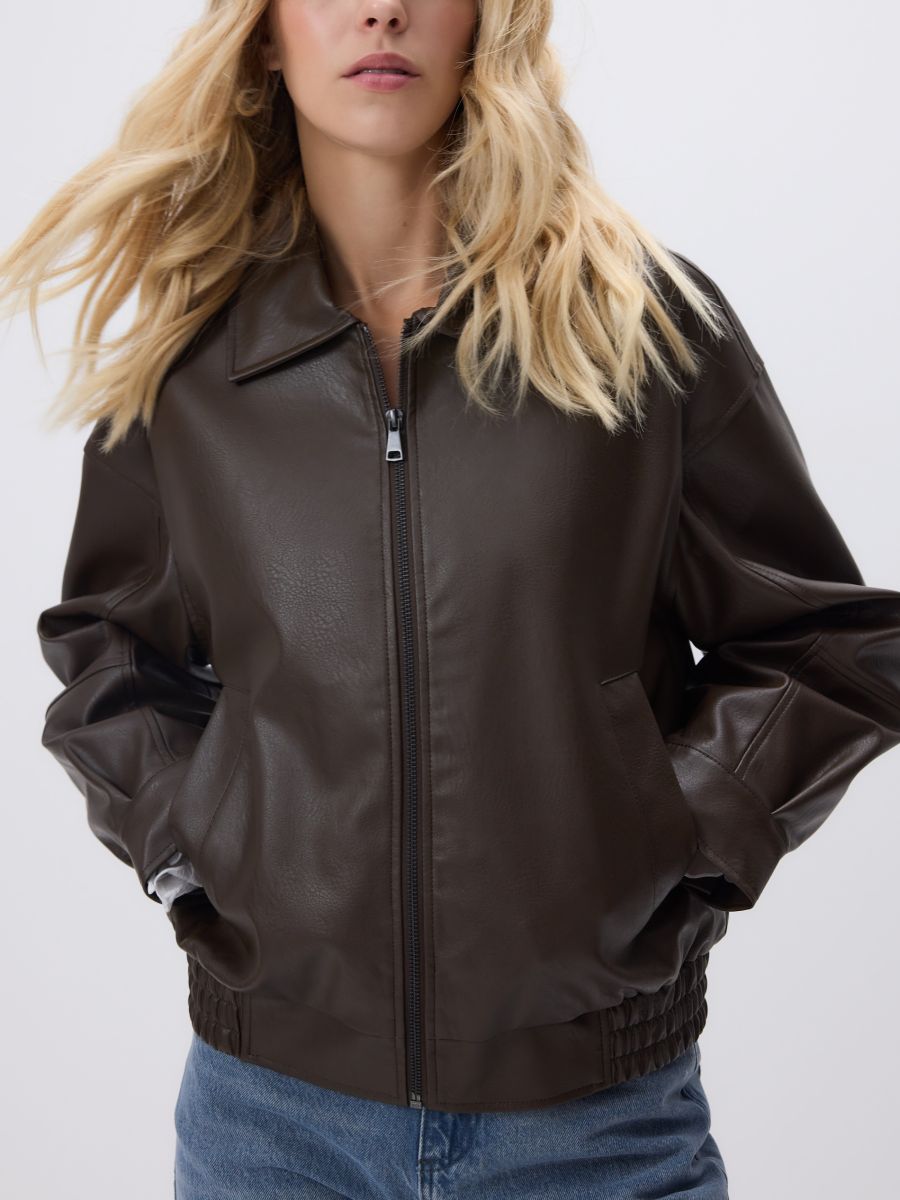 Faux leather jacket - dark brown - RESERVED