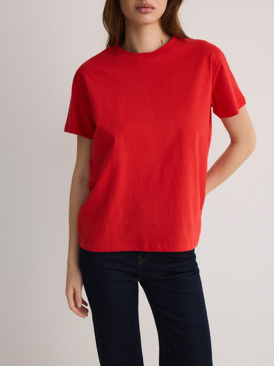 Regular fit cotton T-shirt - red - RESERVED - 2