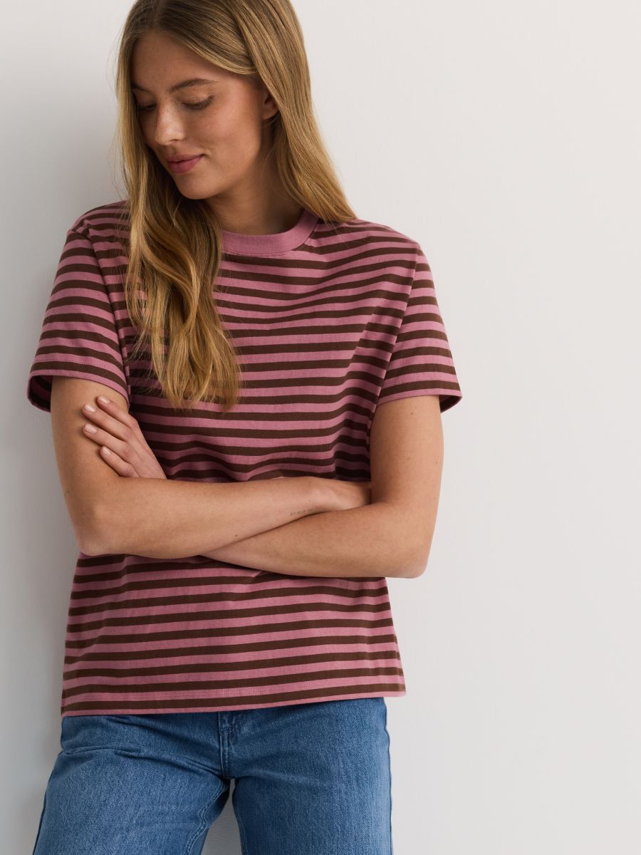 Regular fit cotton T-shirt - mauve - RESERVED