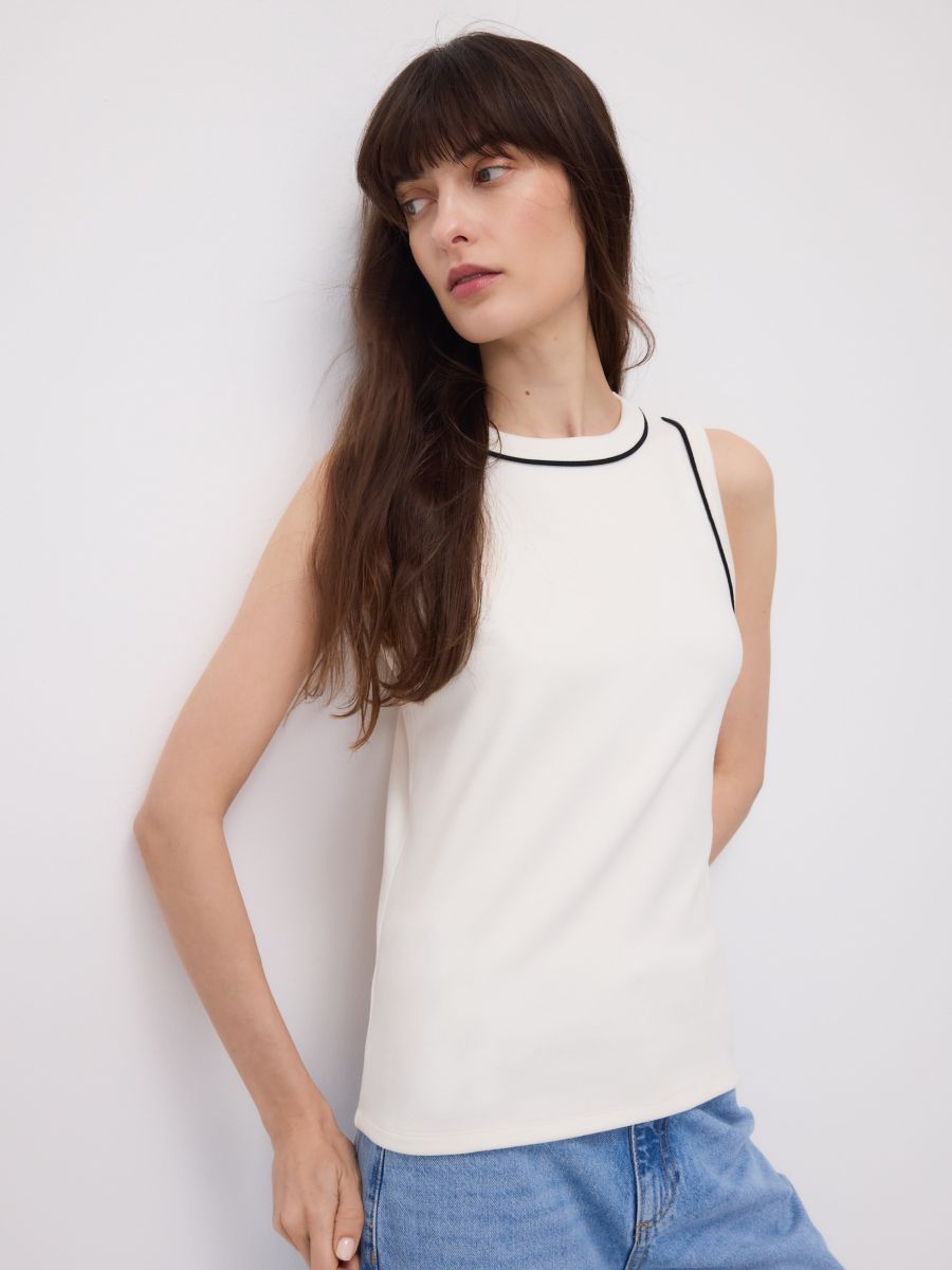 Top with contrast trim - cream - RESERVED - 3
