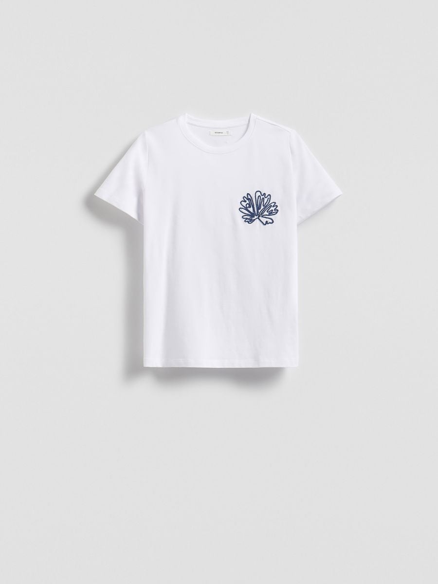 T-shirt z naszywaną aplikacją - biały - RESERVED