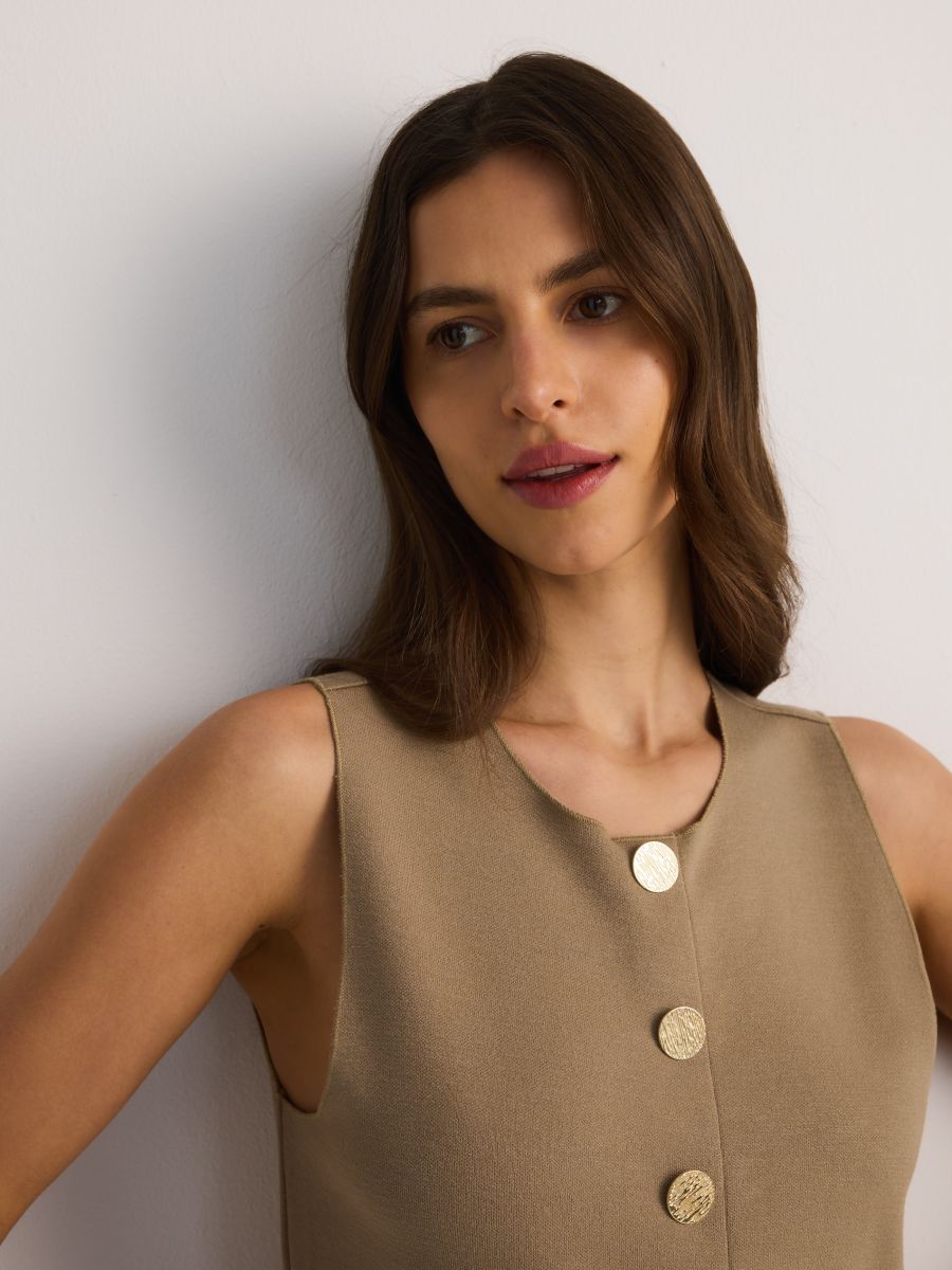 Viscose rich vest - beige - RESERVED - 4