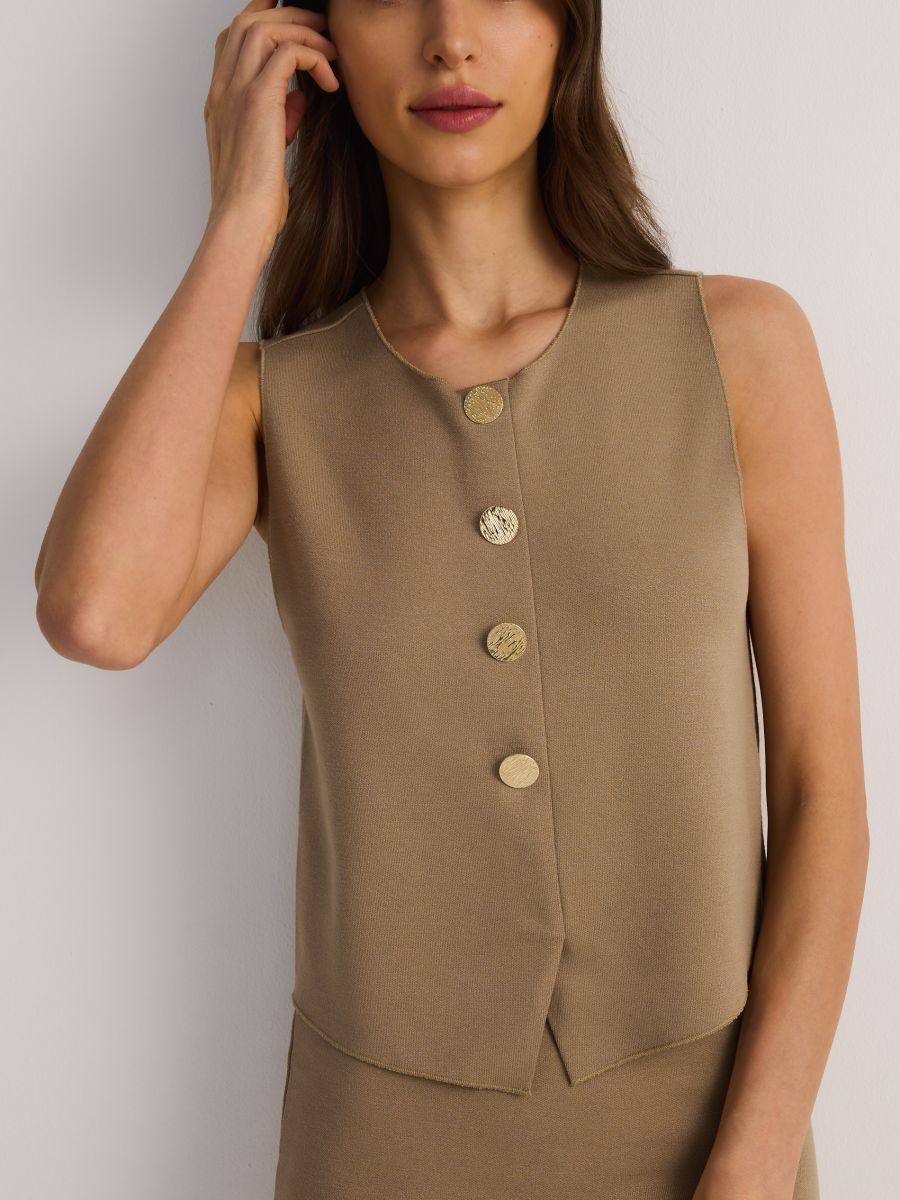 Viscose rich vest - beige - RESERVED - 6