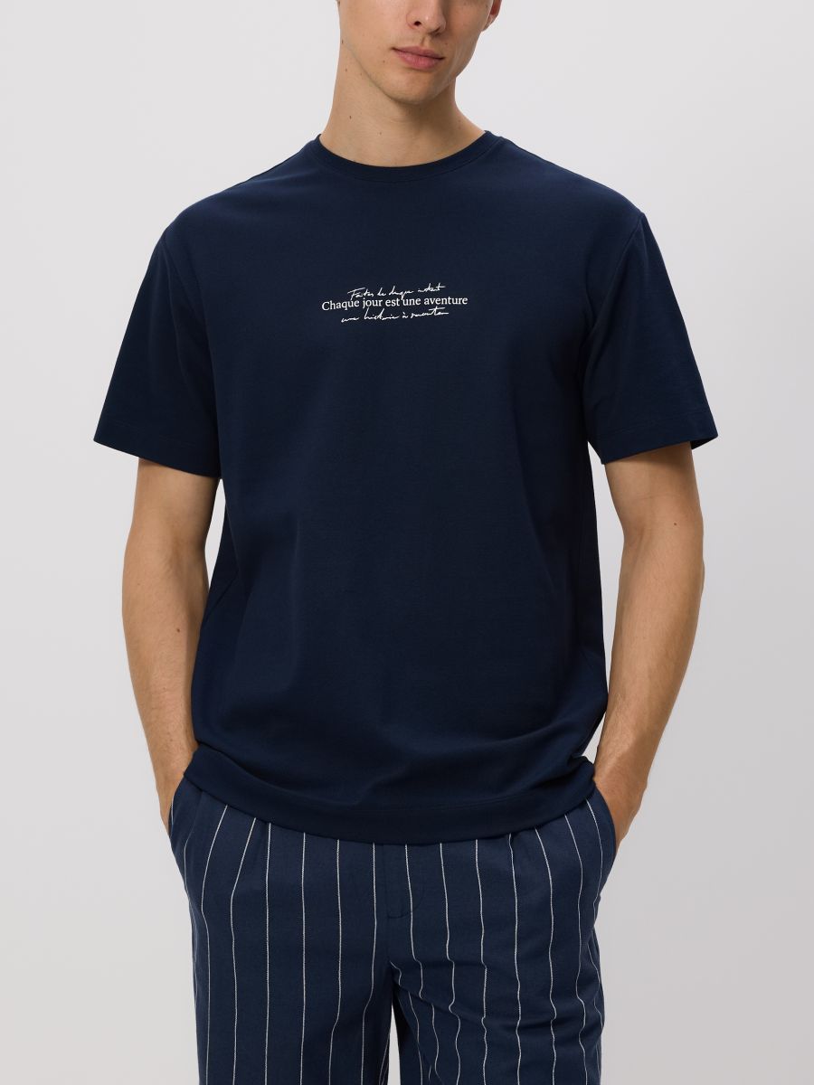 Comfort fit T-shirt with print - navy - RESERVED