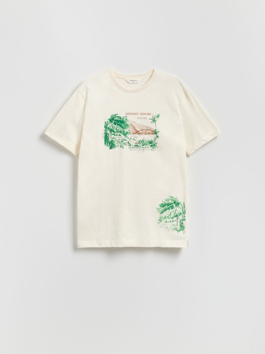 T-shirt comfort z nadrukiem - złamana biel - RESERVED