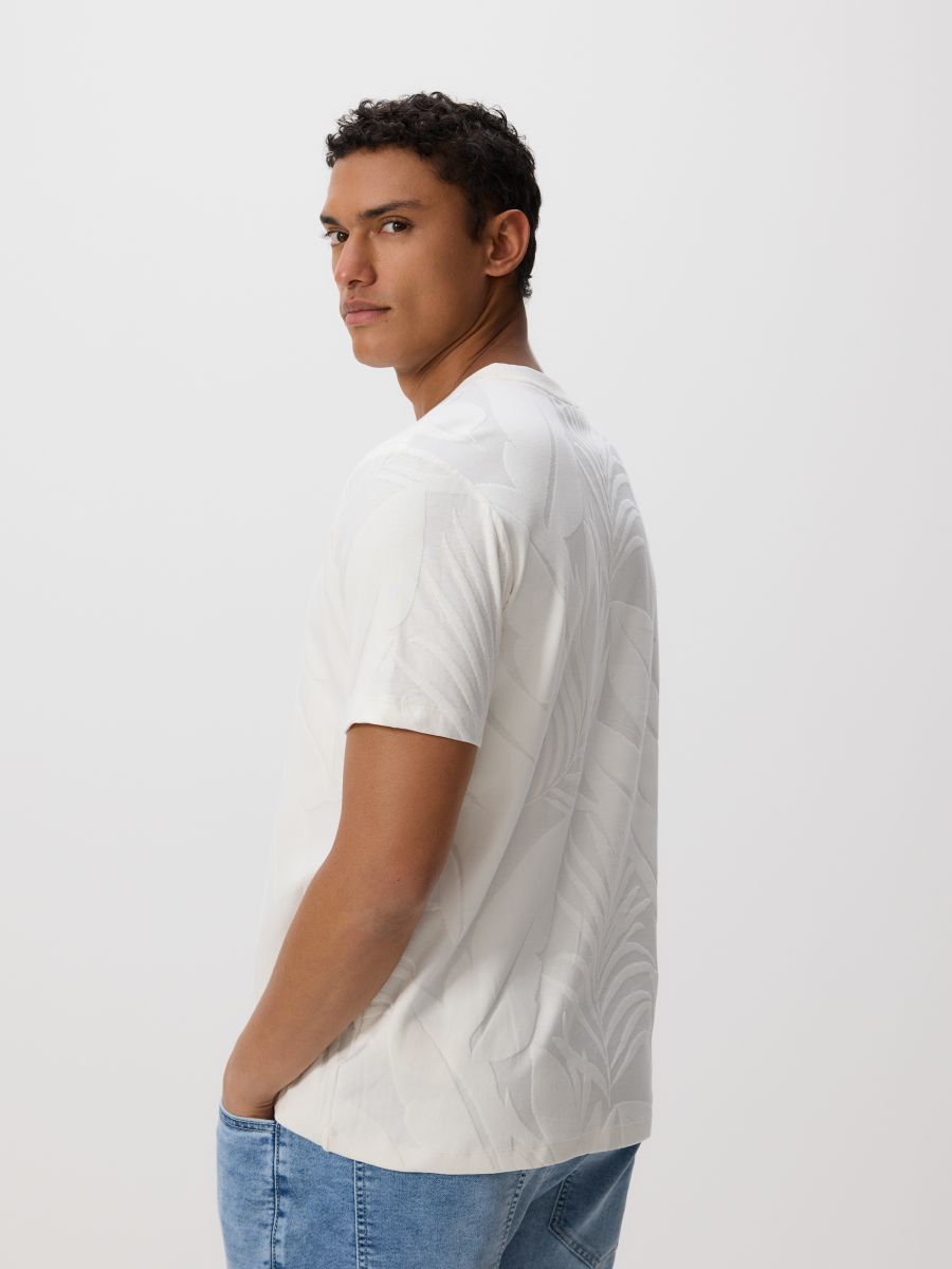 Regular fit T-shirt with plant motif - cream - RESERVED - 4