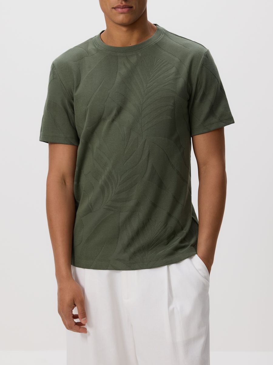 Regular fit T-shirt with plant motif - dark green - RESERVED - 2