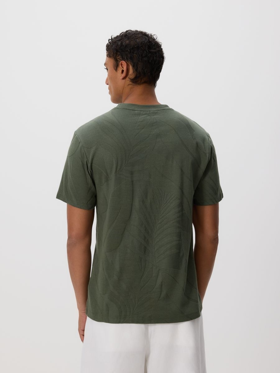 Regular fit T-shirt with plant motif - dark green - RESERVED - 3