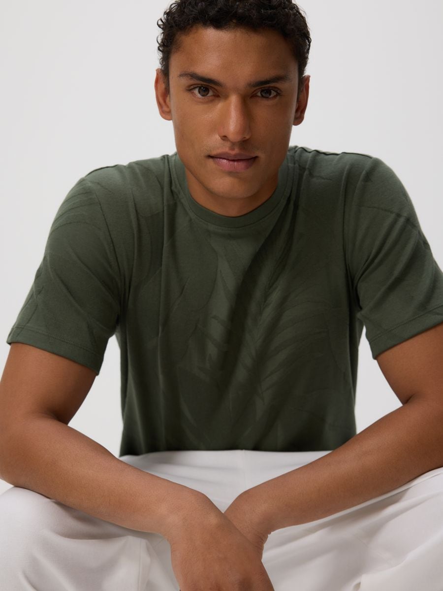Regular fit T-shirt with plant motif - dark green - RESERVED - 4