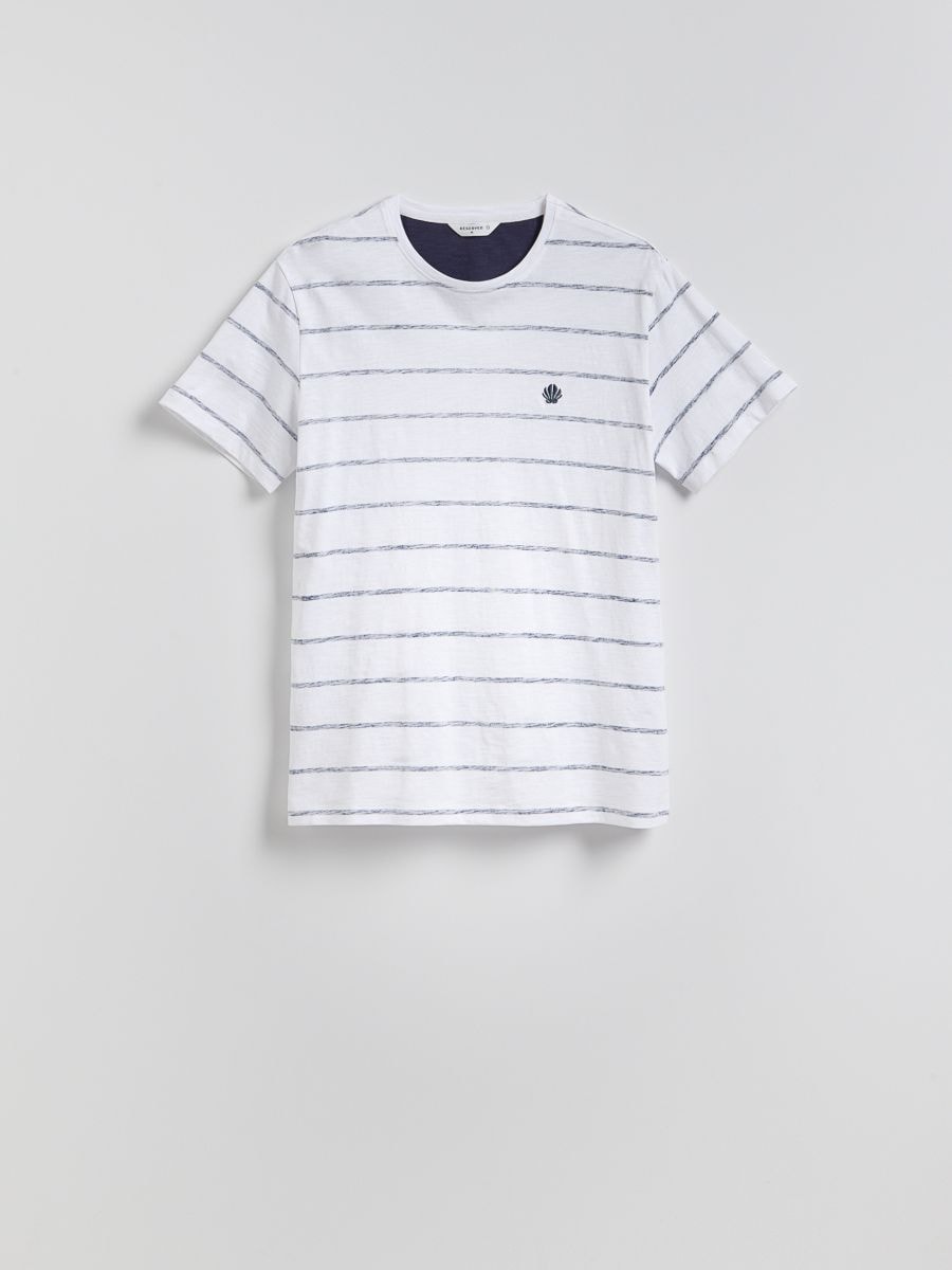T-shirt regular z haftem - granatowy - RESERVED