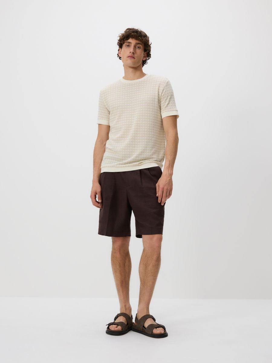 Regular fit structural fabric T-shirt - beige - RESERVED - 4