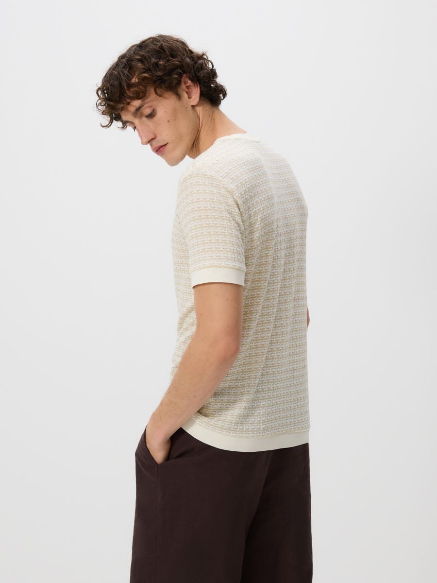 Regular fit structural fabric T-shirt - beige - RESERVED - 2