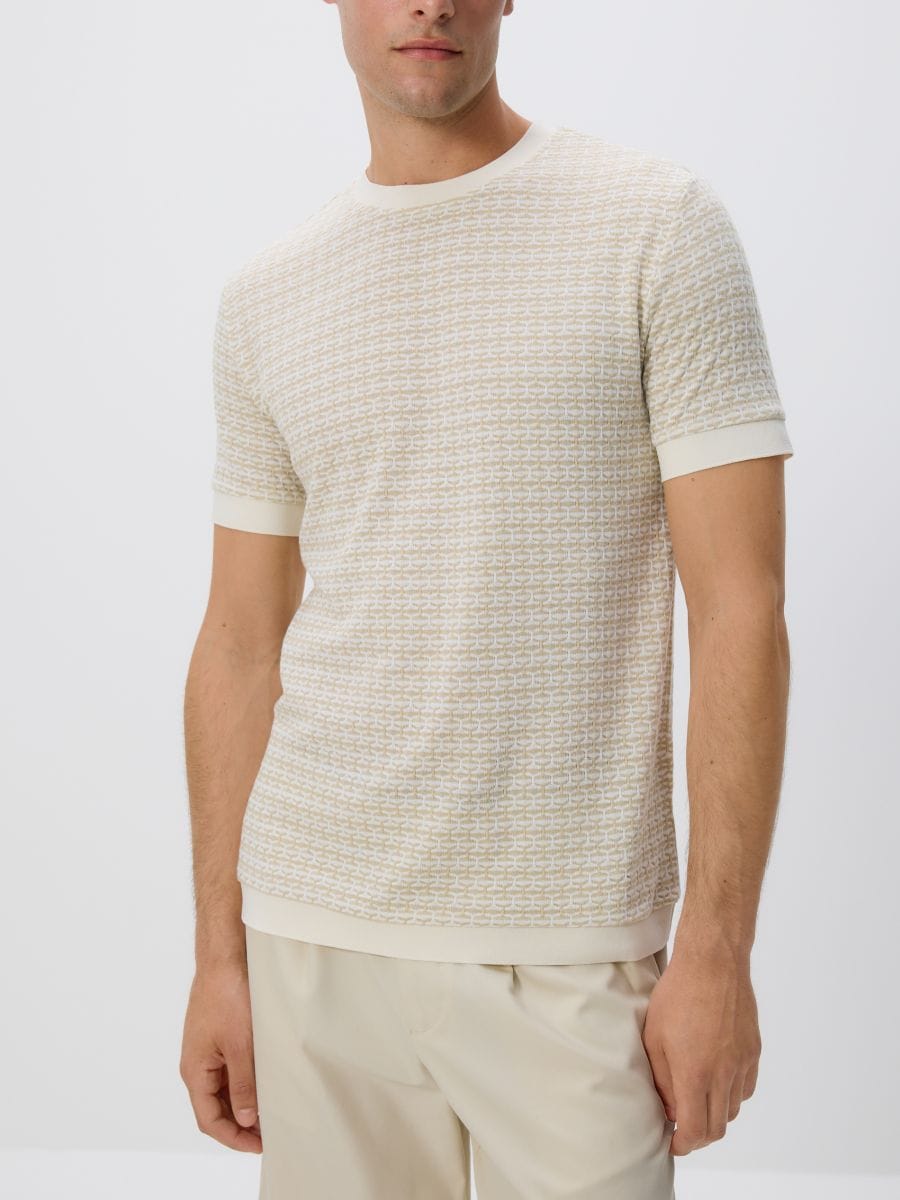 Regular fit structural fabric T-shirt - beige - RESERVED - 2