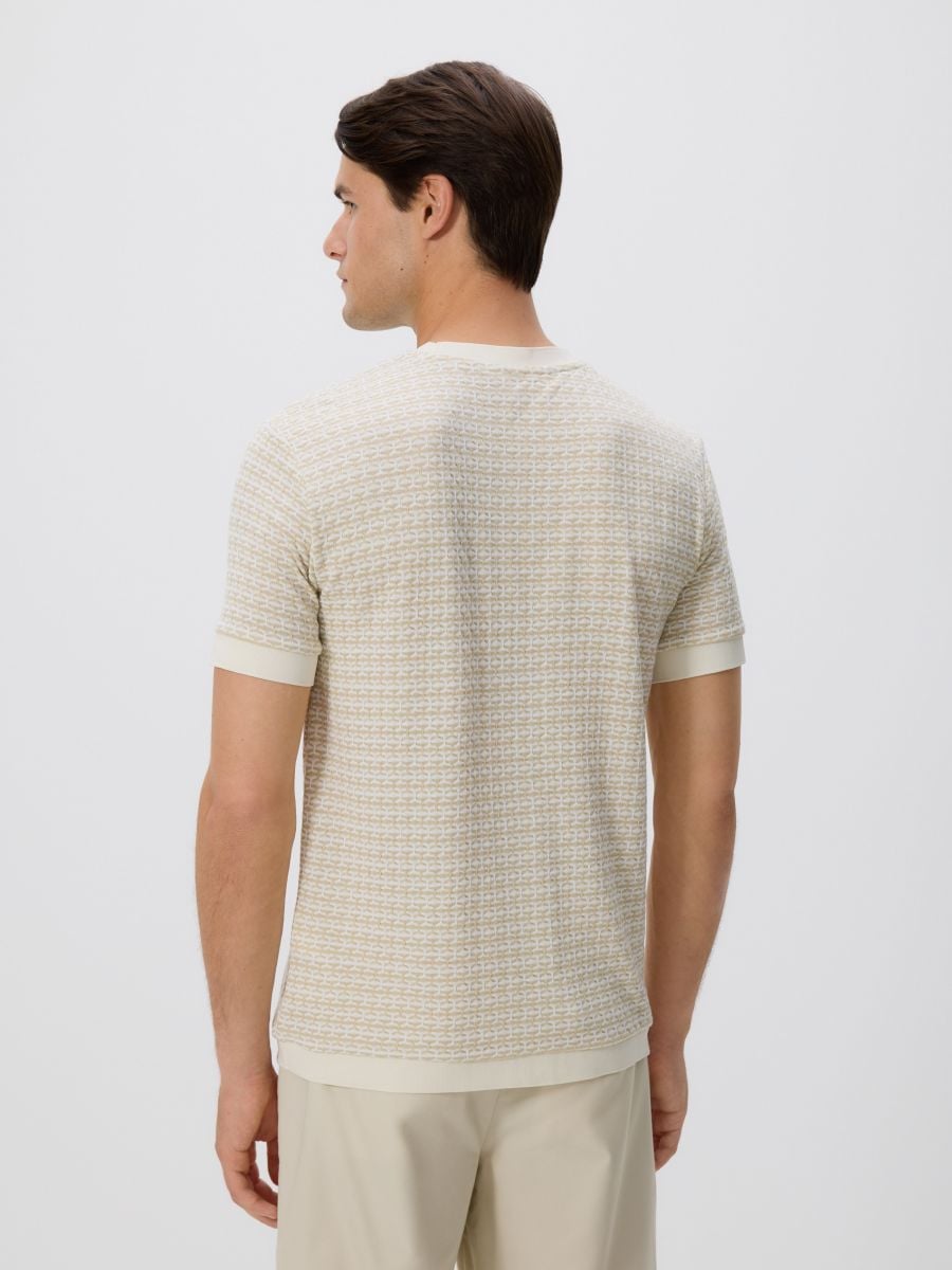 Regular fit structural fabric T-shirt - beige - RESERVED - 3