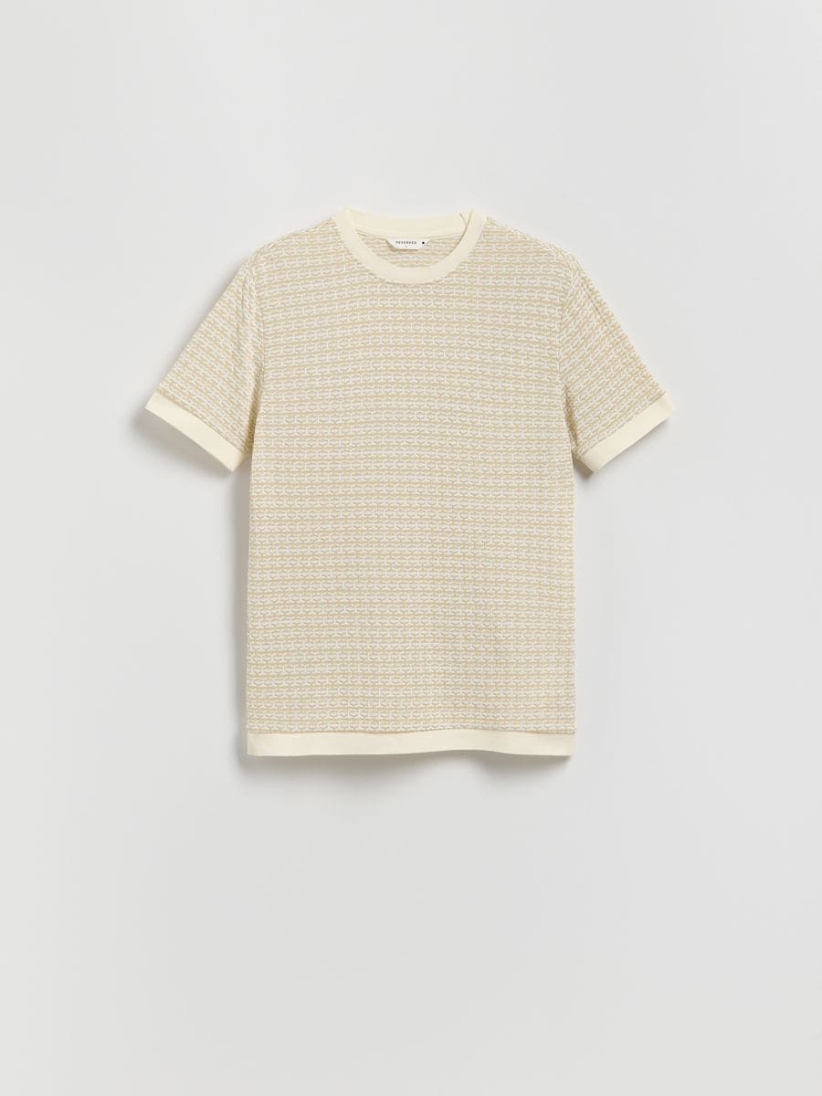 Strukturalny t-shirt regular - beżowy - RESERVED