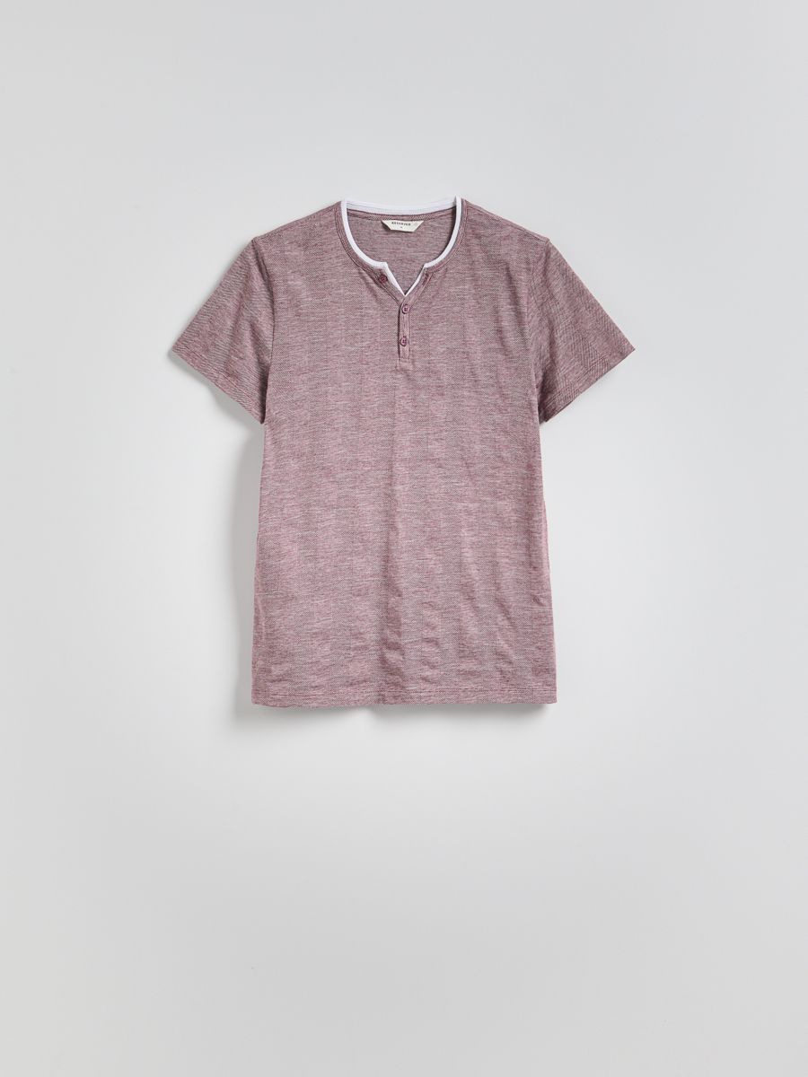 T-shirt henley slim fit - bordowy - RESERVED