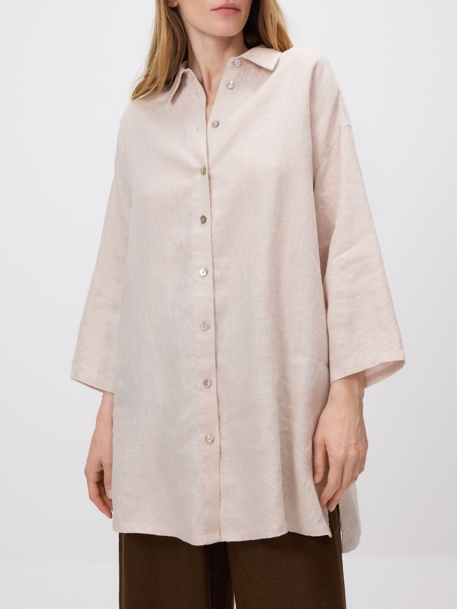 Dolga lanena srajca - beige - RESERVED