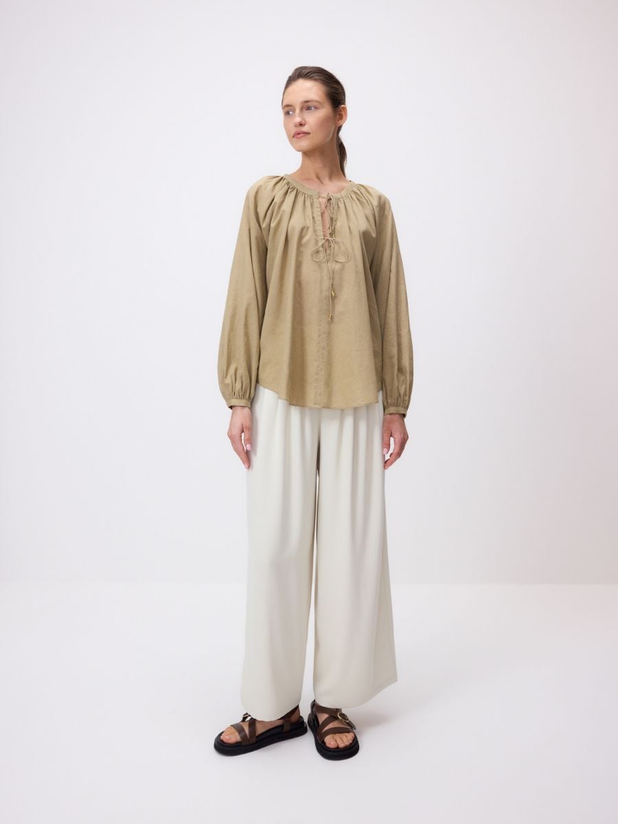 Linen blend blouse - light olive - RESERVED - 4