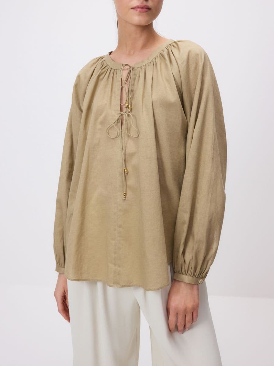 Linen blend blouse - light olive - RESERVED - 2