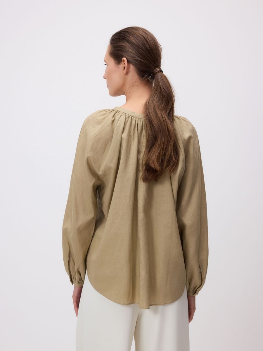 Linen blend blouse - light olive - RESERVED - 3