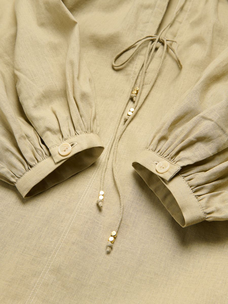 Linen blend blouse - light olive - RESERVED - 6