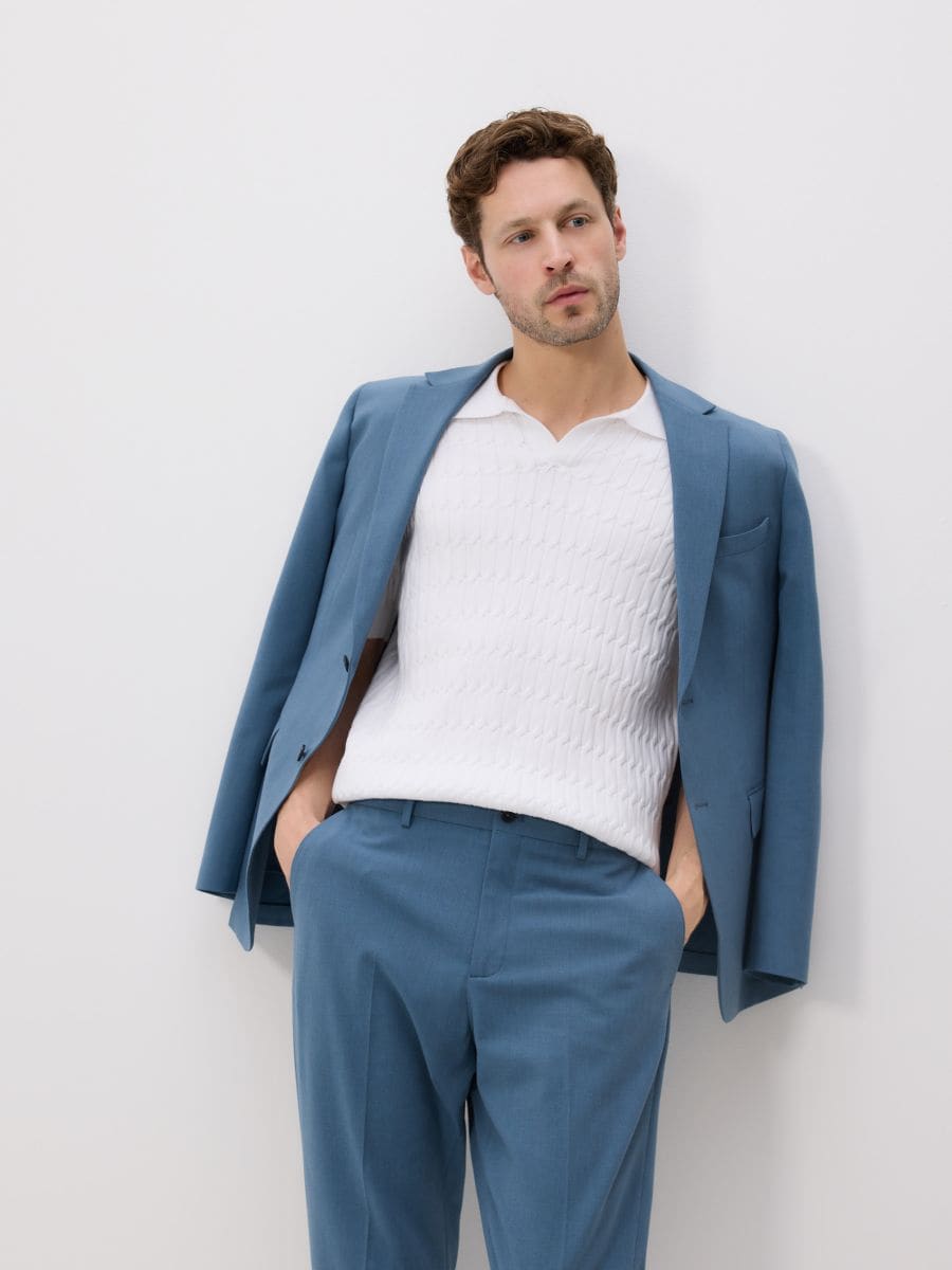 Suit trousers with linen blend - steel blue - RESERVED - 3