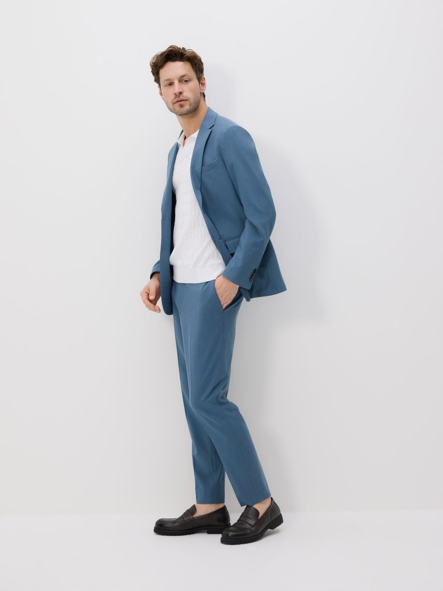 Suit trousers with linen blend - steel blue - RESERVED - 4