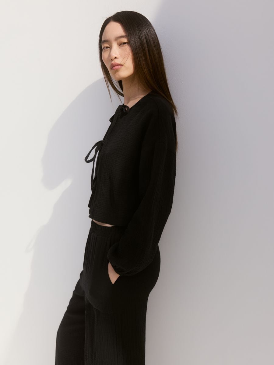Muslin blouse with ties - black - RESERVED - 3