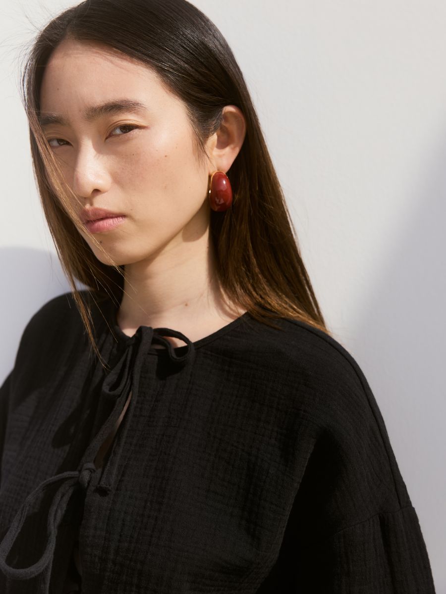 Muslin blouse with ties - black - RESERVED - 2