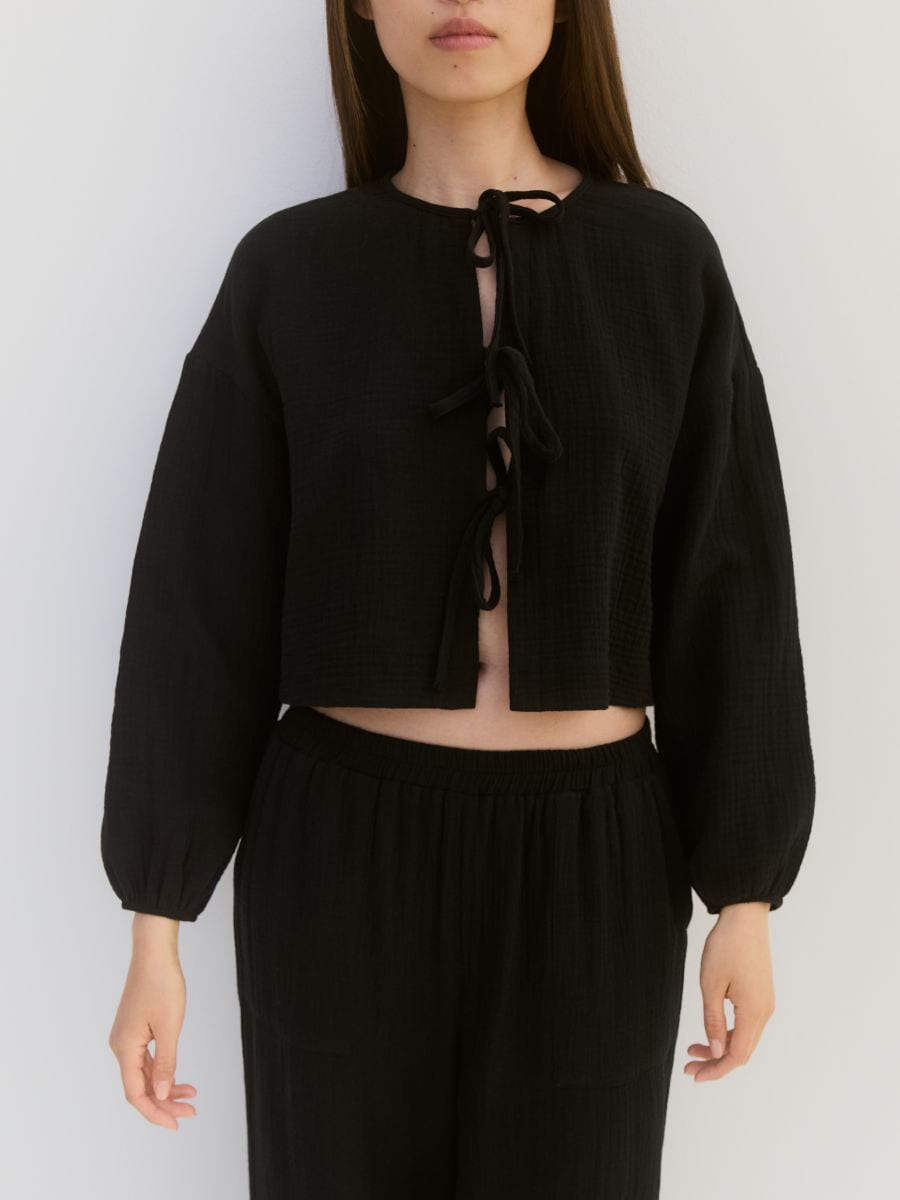 Muslin blouse with ties - black - RESERVED - 5