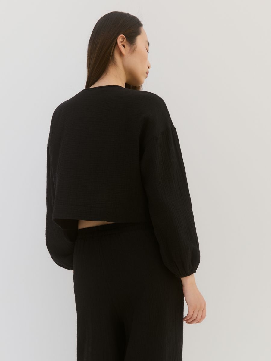 Muslin blouse with ties - black - RESERVED - 4