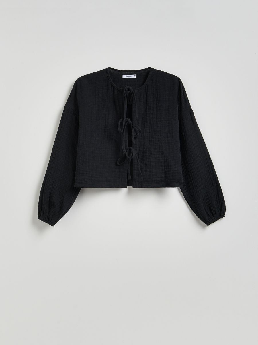 Muslin blouse with ties - black - RESERVED - 6