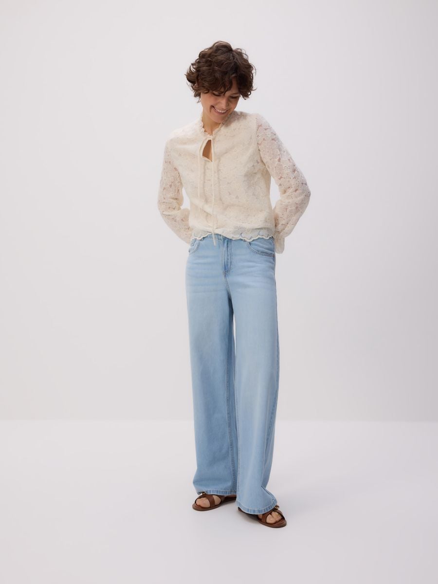 Bluse mit dekorativem Bindedetail - creme - RESERVED - 4