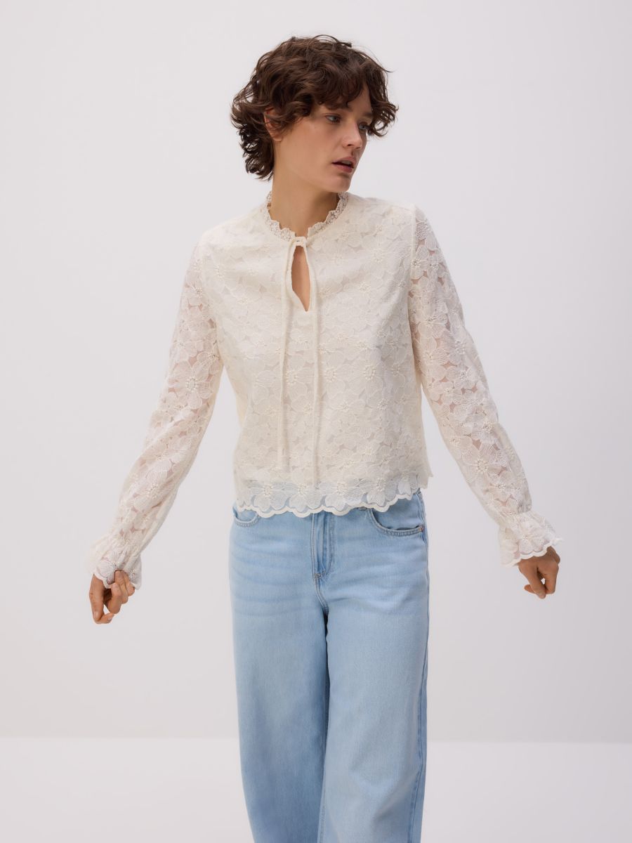 Bluse mit dekorativem Bindedetail - creme - RESERVED - 5