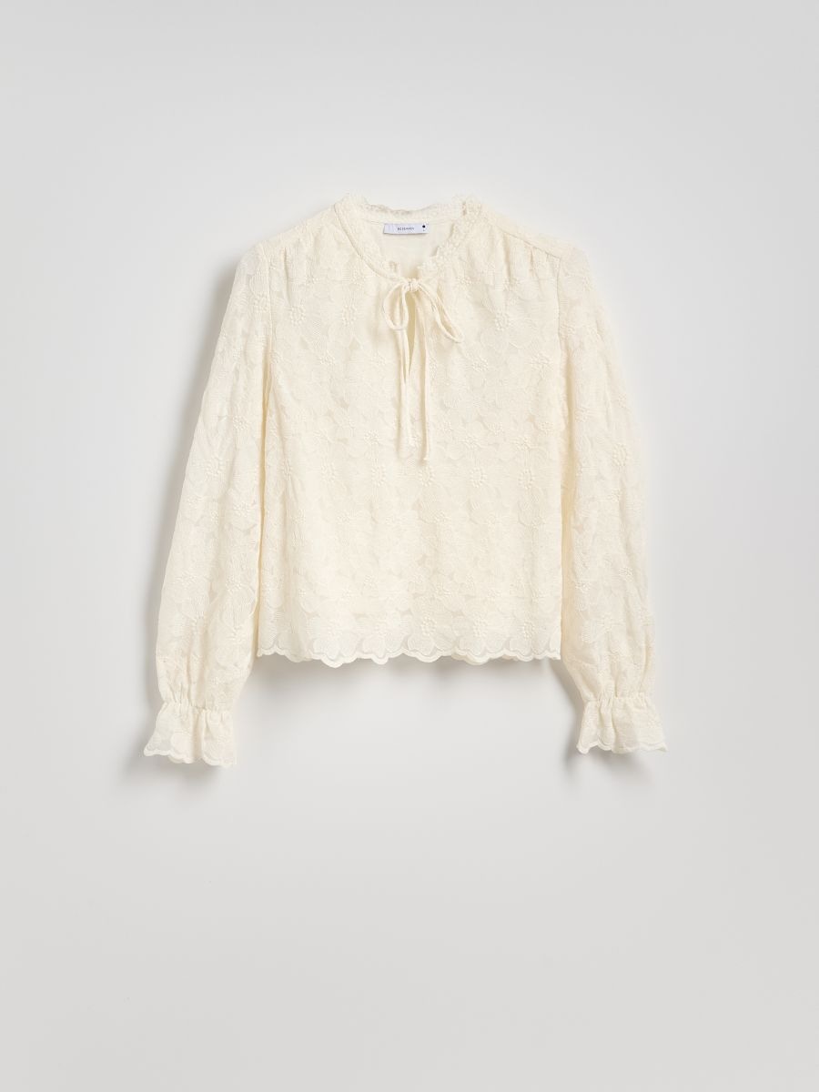 Bluse mit dekorativem Bindedetail - creme - RESERVED - 8