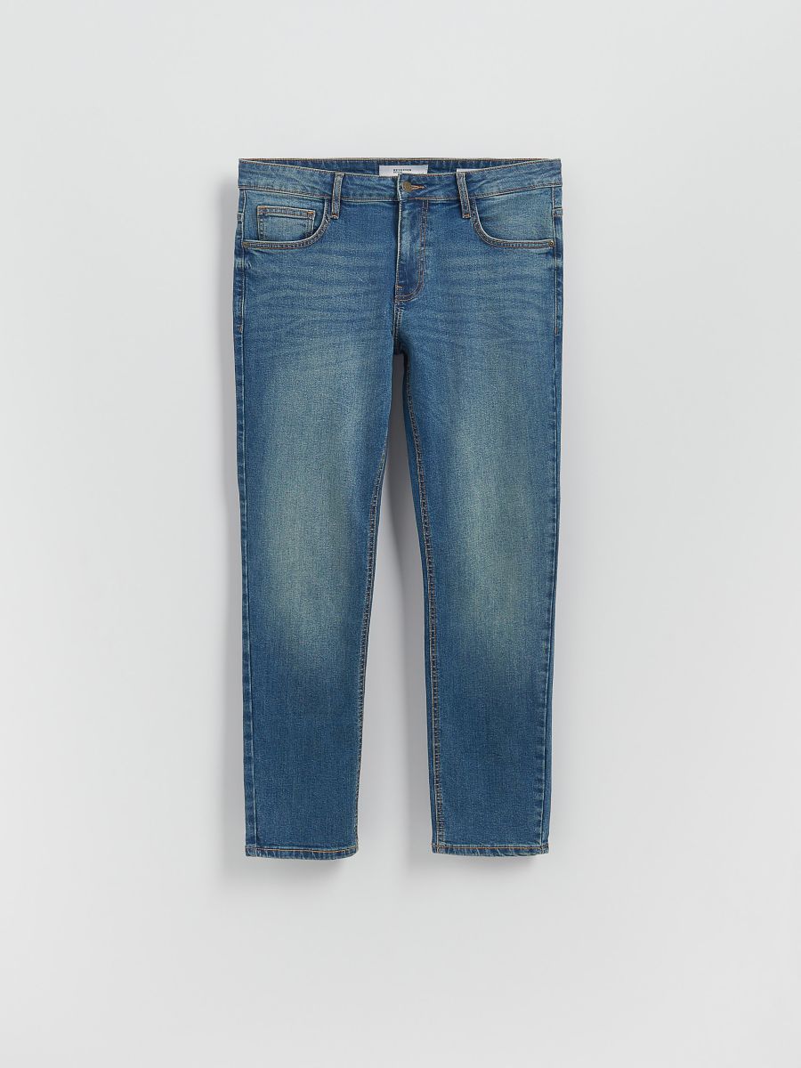 Slim jeans med tvättad effekt - indigo jeans - RESERVED