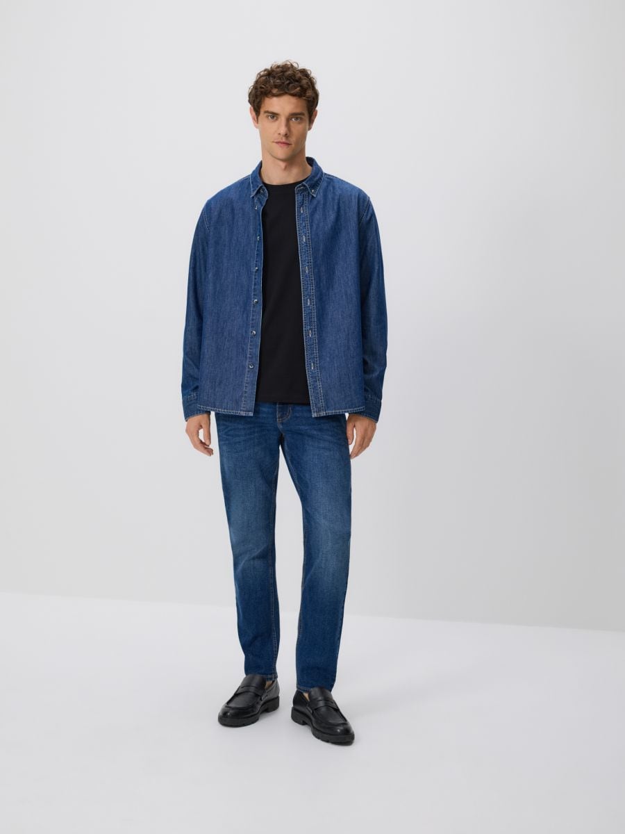 Slim jeans with wash effect - navy - RESERVED