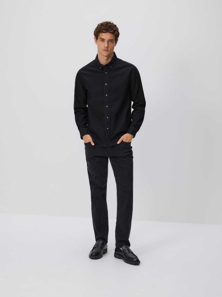 Slim jeans with wash effect - black - RESERVED