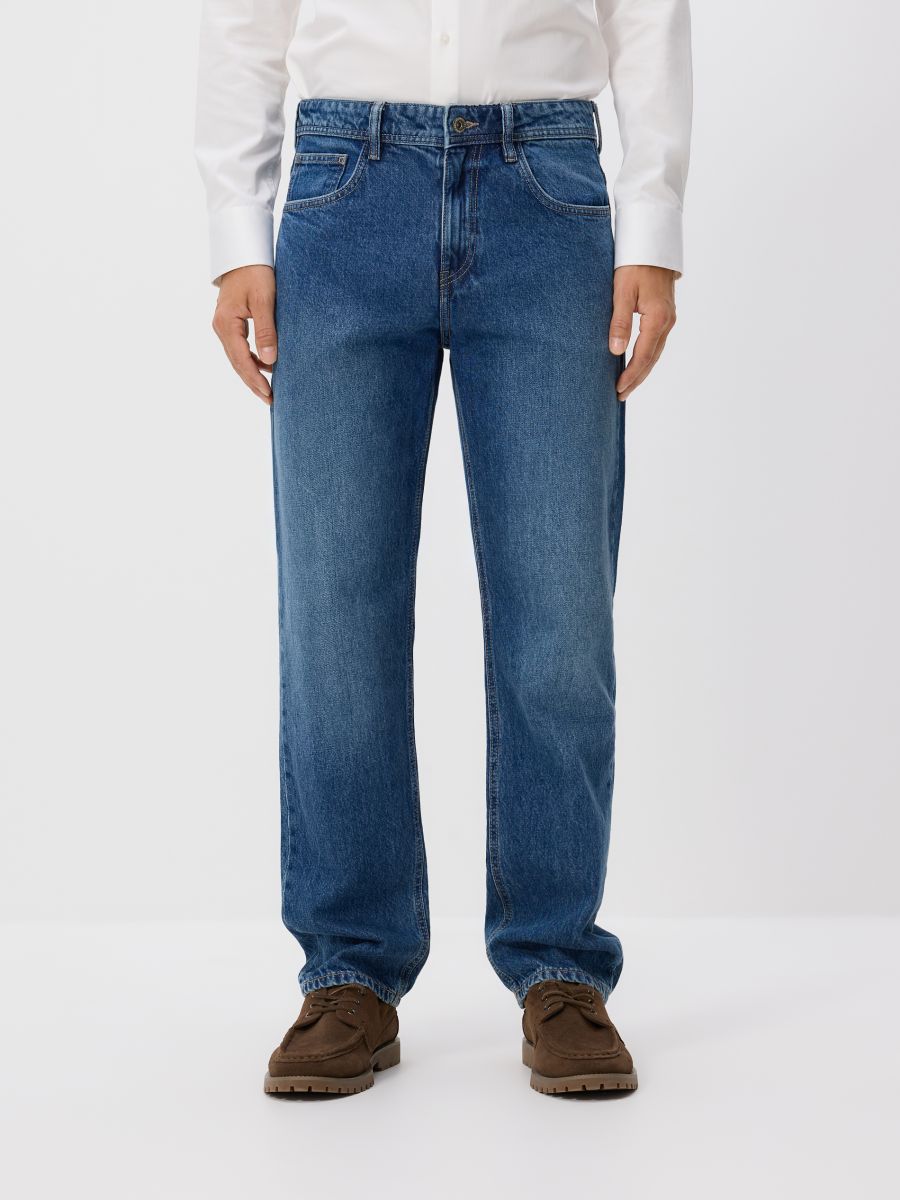 Straight jeans with wash effect - navy - RESERVED
