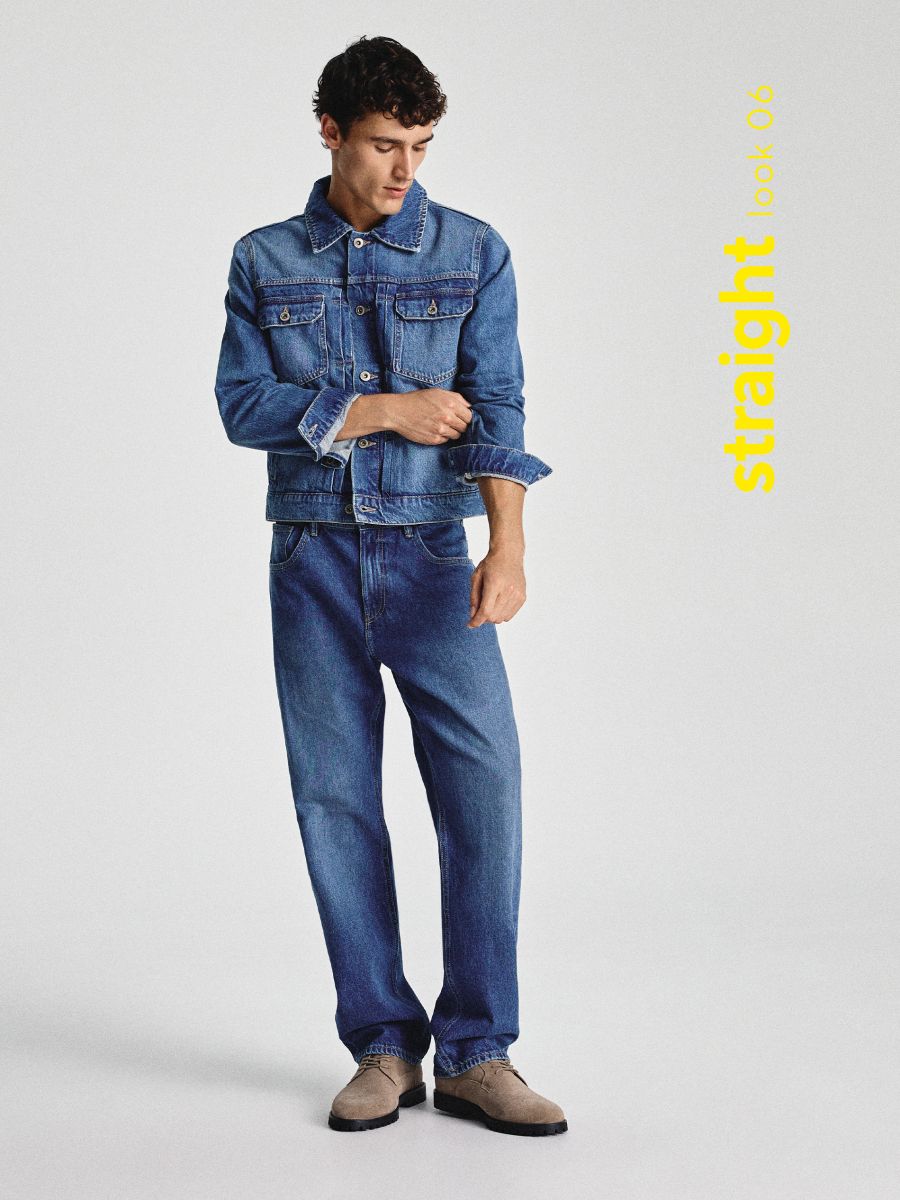 Straight jeans with wash effect - navy - RESERVED