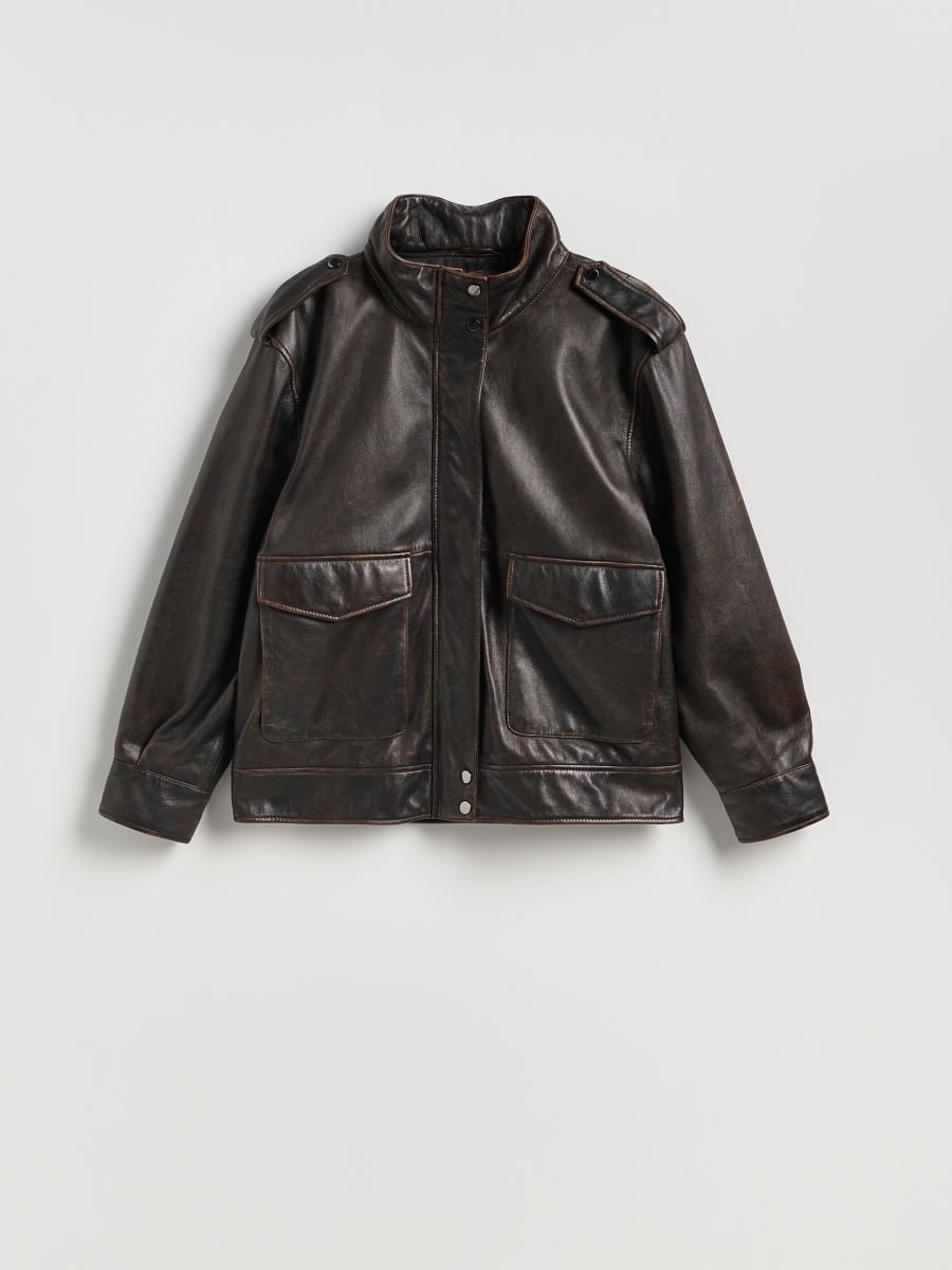 Skórzana kurtka Kolor ciemnobrązowy - RESERVED - WM899-89X