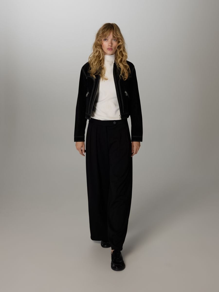 Suede jacket with collar - black - RESERVED