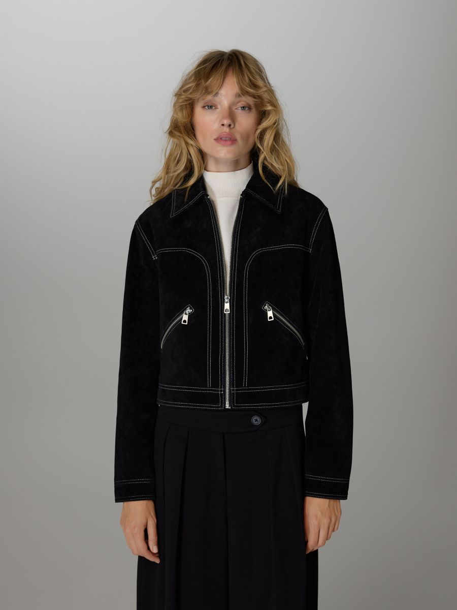 Suede jacket with collar Color black - RESERVED - WM909-99X