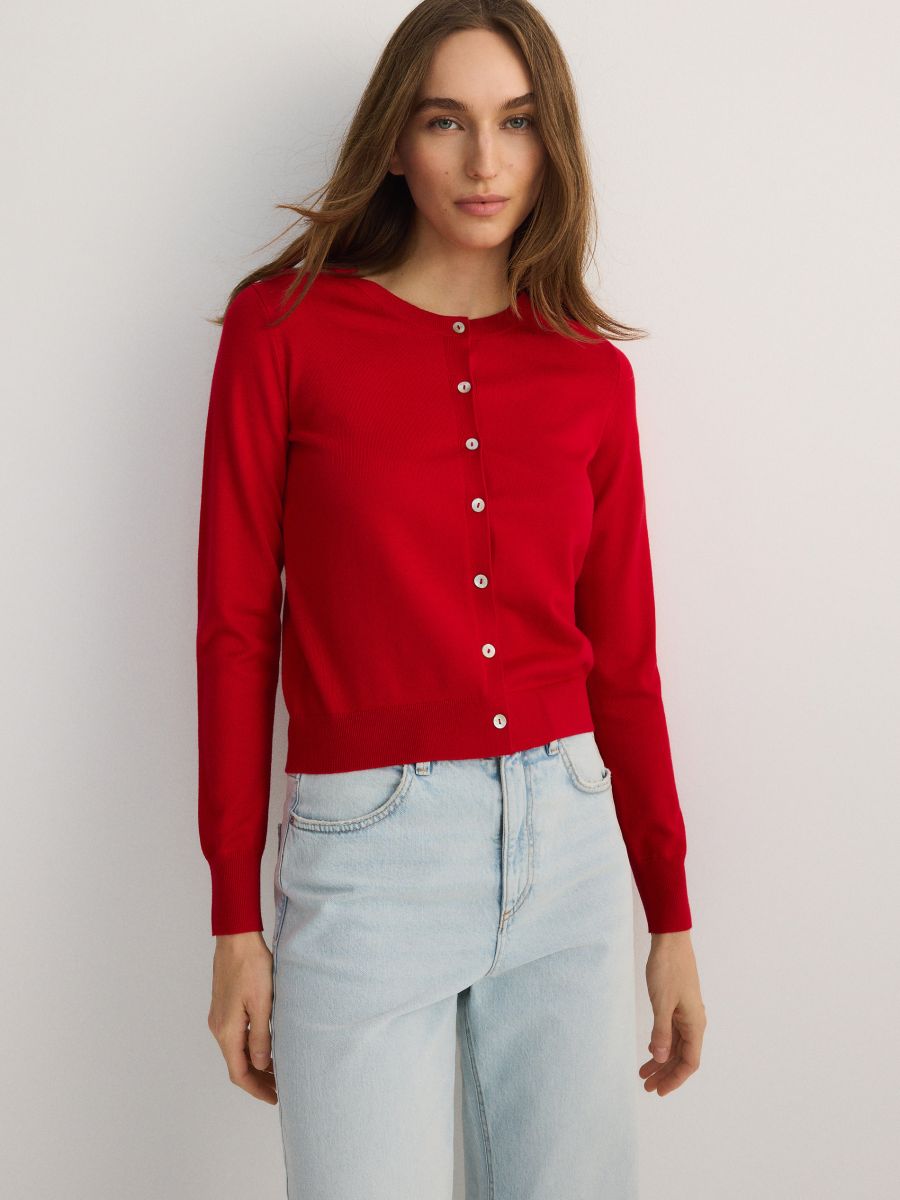 Viscose blend button-up cardigan - red - RESERVED - 4