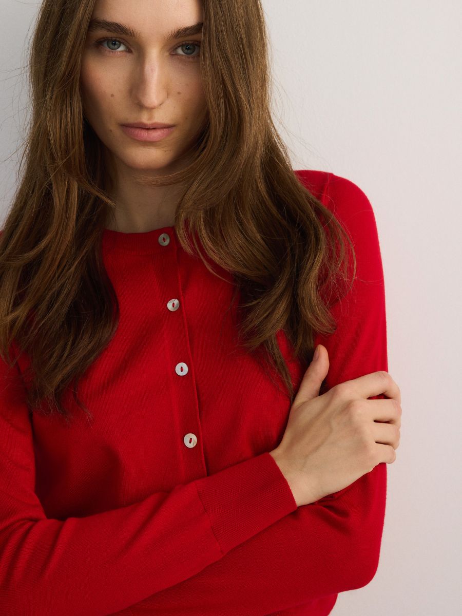 Viscose blend button-up cardigan - red - RESERVED - 5